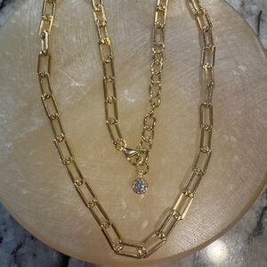 Elegant Gold over Sterling  Chain Necklace with Moissanite Pendant